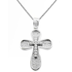 Λευκόχρυσος μασίφ βαπτιστικός σταυρός Κ14 με αλυσίδα